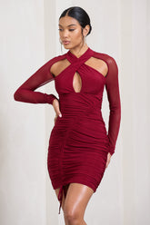 Berry Long Sleeve Halter Neck Mini Dress